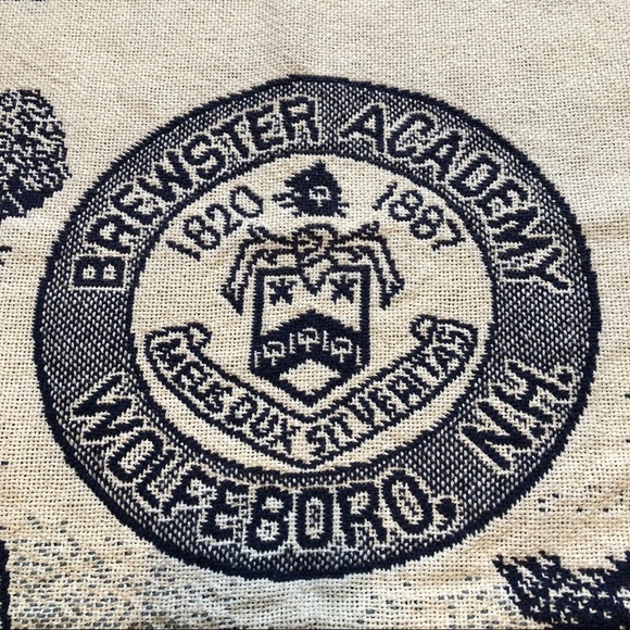 Blue Cream Academic Tapestry Blanket Fringe Woven Throw Brewster Academy - Picture 7 of 9